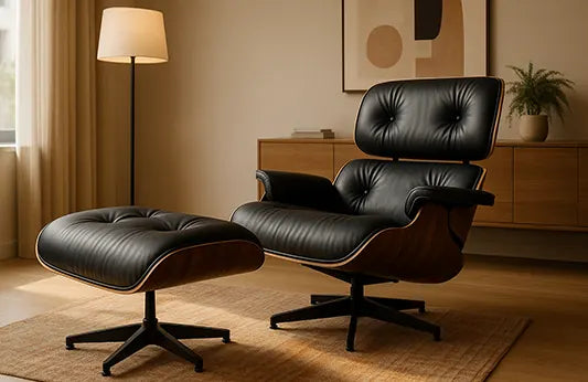 Premium Leather Eames Replica Lounge Chair in Stylish Setup - Interior Furnishes