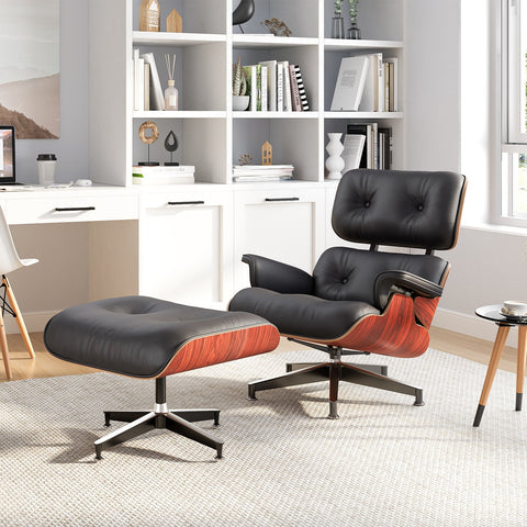 Charles Eames Style Lounge Chair & Ottoman - Dark Rose Wood | Black Charles Eames Style Lounge Chair & Ottoman - Dark Rose Wood | Black