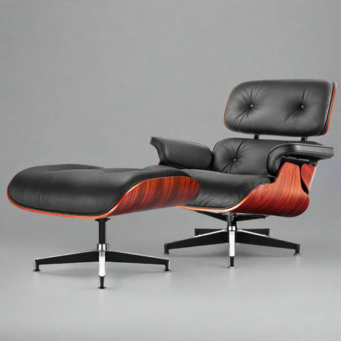 Charles Eames Style Lounge Chair & Ottoman - Dark Rose Wood | Black Charles Eames Style Lounge Chair & Ottoman - Dark Rose Wood | Black