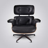 Eames Lounge Chair and Ottoman in Walnut with Black Italian Leather – Mid-Century Style