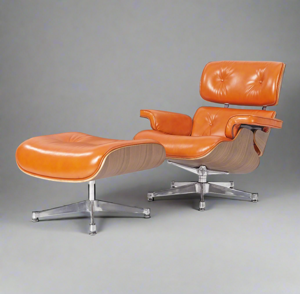 Charles Eames Deluxe Lounge Chair and Ottoman | Camel Brown Waxed Leather | Walnut Wood