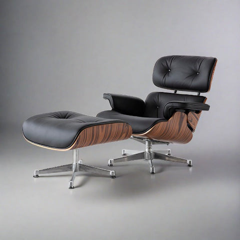 Charles Eames Iconic Lounge Chair & Ottoman - Rose Wood | Tan Brown Charles Eames Iconic Lounge Chair & Ottoman - Rose Wood | Tan Brown
