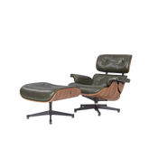 Deluxe Lounge Chair & Ottoman in Olive Green Waxed Leather and Rosewood Frame