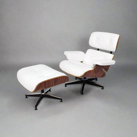 Charles Eames Iconic Lounge Chair & Ottoman - Rose Wood | White Charles Eames Iconic Lounge Chair & Ottoman - Rose Wood | White
