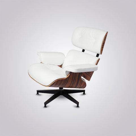 Charles Eames Iconic Lounge Chair & Ottoman - Rose Wood | White Charles Eames Iconic Lounge Chair & Ottoman - Rose Wood | White