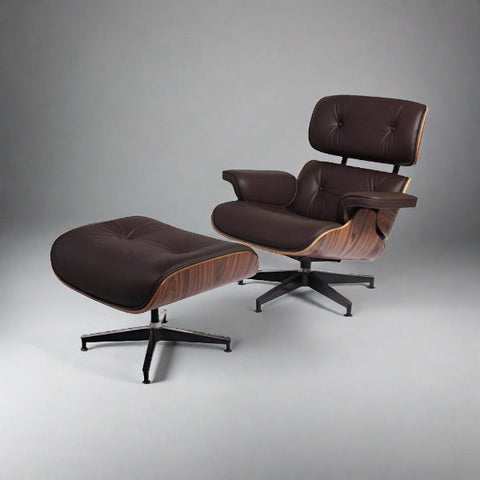 Charles Eames Iconic Lounge Chair & Ottoman - Rose Wood | Tan Brown Charles Eames Iconic Lounge Chair & Ottoman - Rose Wood | Tan Brown