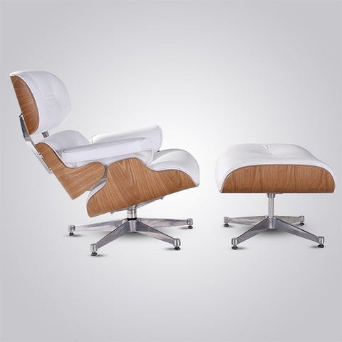 Charles Eames Inspired Lounge Chair & Ottoman - Ash Wood | White Charles Eames Inspired Lounge Chair & Ottoman - Ash Wood | White