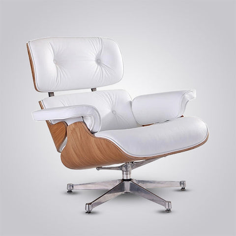 Charles Eames Inspired Lounge Chair & Ottoman - Ash Wood | White Charles Eames Inspired Lounge Chair & Ottoman - Ash Wood | White