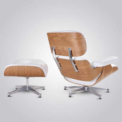 Charles Eames Inspired Lounge Chair & Ottoman - Ash Wood | White Charles Eames Inspired Lounge Chair & Ottoman - Ash Wood | White