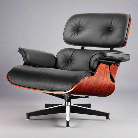 Charles Eames Style Lounge Chair & Ottoman - Dark Rose Wood | Black Charles Eames Style Lounge Chair & Ottoman - Dark Rose Wood | Black