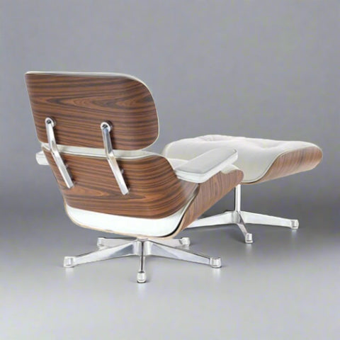 Charles Eames Iconic Lounge Chair & Ottoman - Rose Wood | White Charles Eames Iconic Lounge Chair & Ottoman - Rose Wood | White