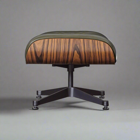 Charles Eames Deluxe Lounge Chair and Ottoman | Olive Green Waxed Leather | Rose Wood Charles Eames Deluxe Lounge Chair and Ottoman | Olive Green Waxed Leather | Rose Wood
