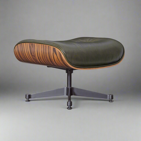 Charles Eames Deluxe Lounge Chair and Ottoman | Olive Green Waxed Leather | Rose Wood Charles Eames Deluxe Lounge Chair and Ottoman | Olive Green Waxed Leather | Rose Wood