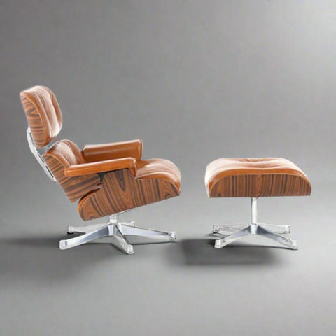 Charles Eames Iconic Lounge Chair & Ottoman - Rose Wood | Tan Brown Charles Eames Iconic Lounge Chair & Ottoman - Rose Wood | Tan Brown