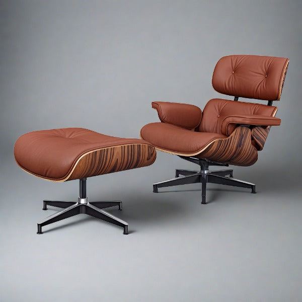 Charles Eames Iconic Lounge Chair & Ottoman - Rose Wood | Tan Brown