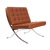 Silla de pabellón Barcelona premium color marrón tostado con otomana - réplica