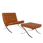 Fauteuil pavillon Barcelona marron clair haut de gamme avec repose-pieds - réplique