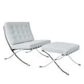 Fauteuil Pavillon Barcelona blanc élégant haut de gamme avec repose-pieds - Réplique