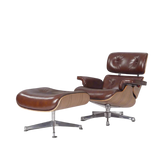 Classic Lounge Chair & Ottoman in Vintage Tan Waxed Leather and Walnut Finish