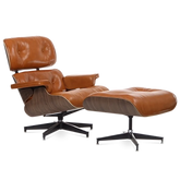 Fauteuil lounge Eames en placage noyer et cuir marron clair
