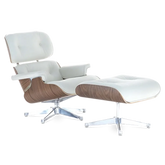 Genuine Eames Lounge Chair in Walnut Wood & White Leather – Iconic Mid-Century Style