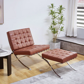 Mies Barcelona Pavilion Chair with Footrest | Tan Brown - Premium Barcelona Chairs from Interior Furnishes - Just $645! Shop now at Interior Furnishes