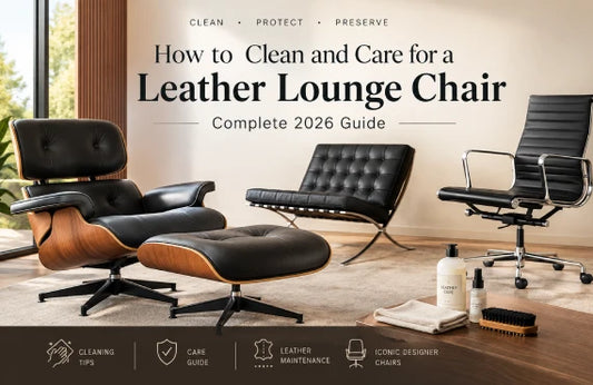 Genuine leather lounge chair being cleaned and conditioned with a soft microfibre cloth