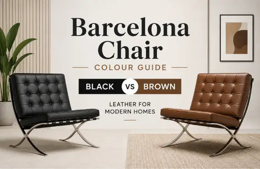 Black vs Brown Barcelona Chair comparison showing leather colour options for modern homes and contemporary interior design.