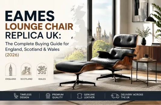 Best Eames Lounge Chair Replica UK guide featuring luxury lounge chair and ottoman for England, Scotland, and Wales.