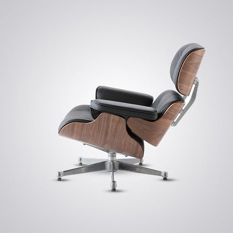 “Eames Lounge Chair & Ottoman in White Leather with Walnut Wood Finish – Mid-Century Modern Design”