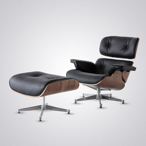 Charles Eames Mid-Century Lounge Chair & Ottoman - Walnut Wood | Chocolate Brown