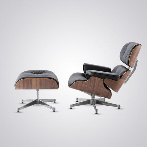 Charles Eames Mid-Century Lounge Chair & Ottoman - Walnut Wood | Chocolate Brown