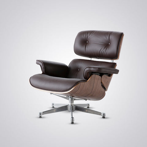 Charles Eames Mid-Century Lounge Chair & Ottoman - Walnut Wood | Chocolate Brown