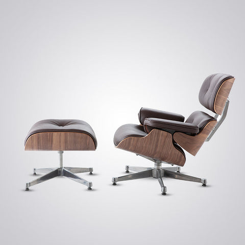 Charles Eames Mid-Century Lounge Chair & Ottoman - Walnut Wood | Chocolate Brown