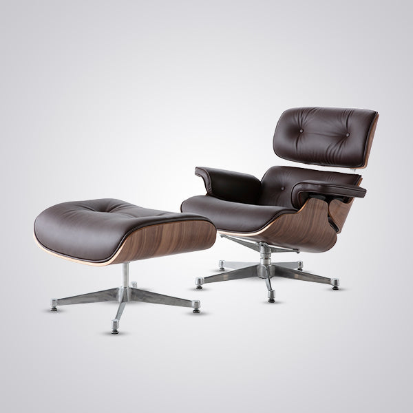 Charles Eames Mid-Century Lounge Chair & Ottoman - Walnut Wood | Chocolate Brown