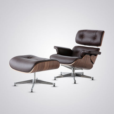Charles Eames Mid-Century Lounge Chair & Ottoman - Walnut Wood | Chocolate Brown
