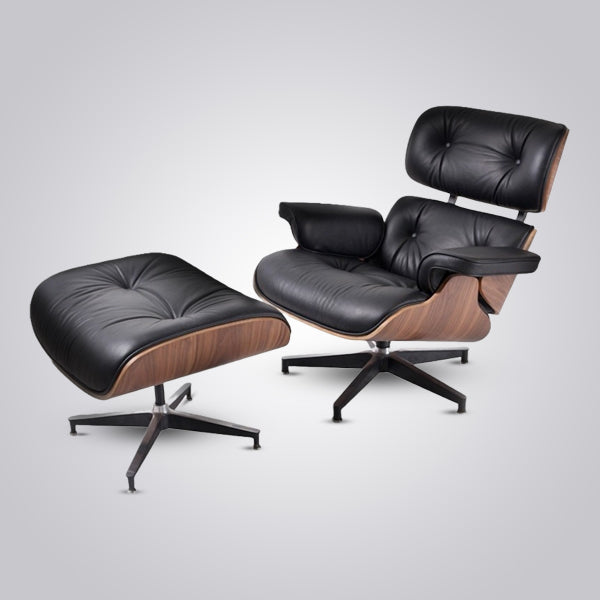Charles Eames Mid-Century Lounge Chair & Ottoman - Walnut Wood | Chocolate Brown
