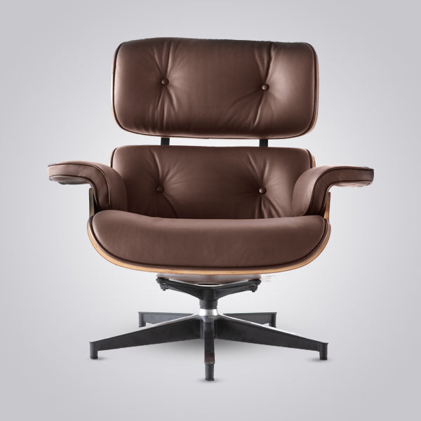 Charles Eames Mid-Century Lounge Chair & Ottoman - Walnut Wood | Tan Brown - Interior Furnishes