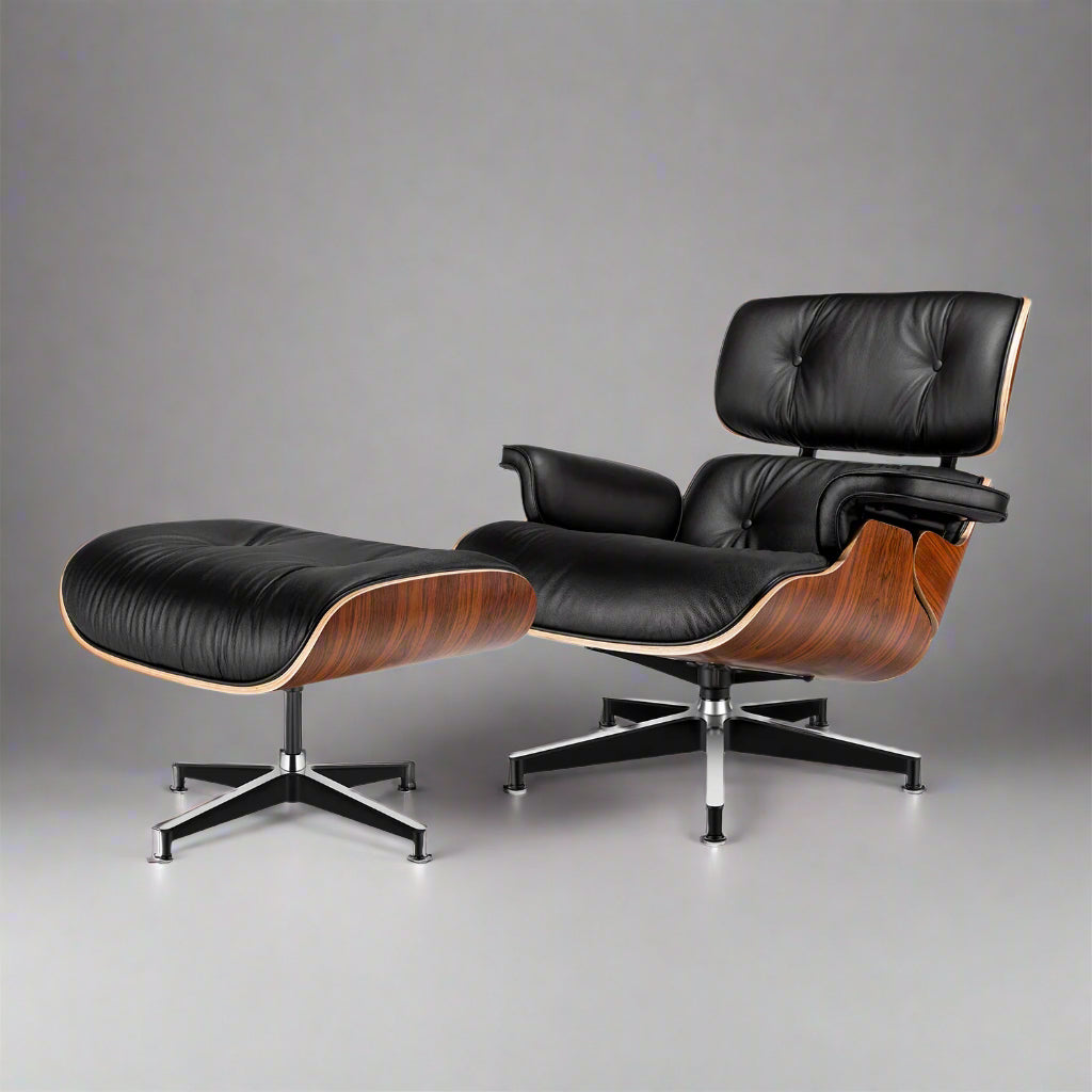 Eames Style XL Version Lounge Chair and Ottoman - Rosewood | Black Leather