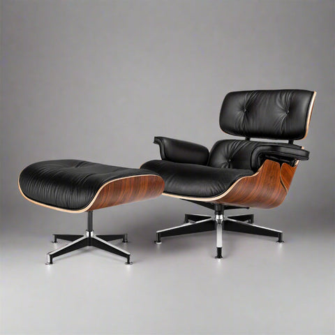 Eames Style XL Version Lounge Chair and Ottoman - Rosewood | Black Leather