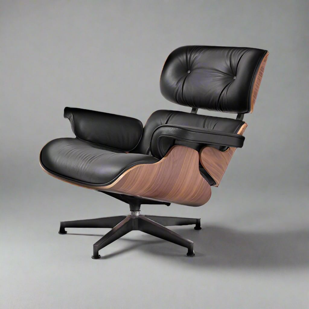 Eames Style XL Version Lounge Chair and Ottoman - Walnut Wood | Black Leather