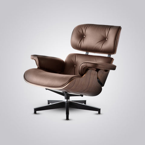 Charles Eames Mid-Century Lounge Chair & Ottoman - Walnut Wood | Chocolate Brown