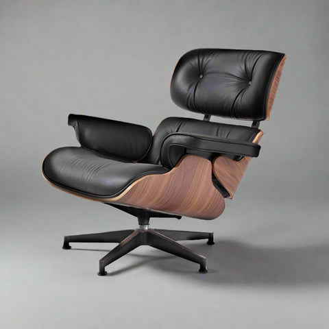 Charles Eames Mid-Century Lounge Chair & Ottoman - Walnut Wood | Tan Brown - Interior Furnishes