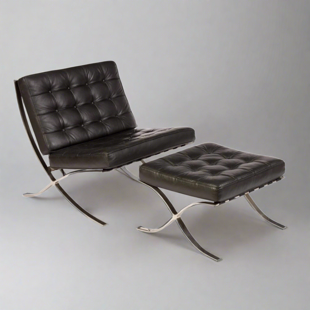 Mies Barcelona Pavilion Chair with Footrest | Black