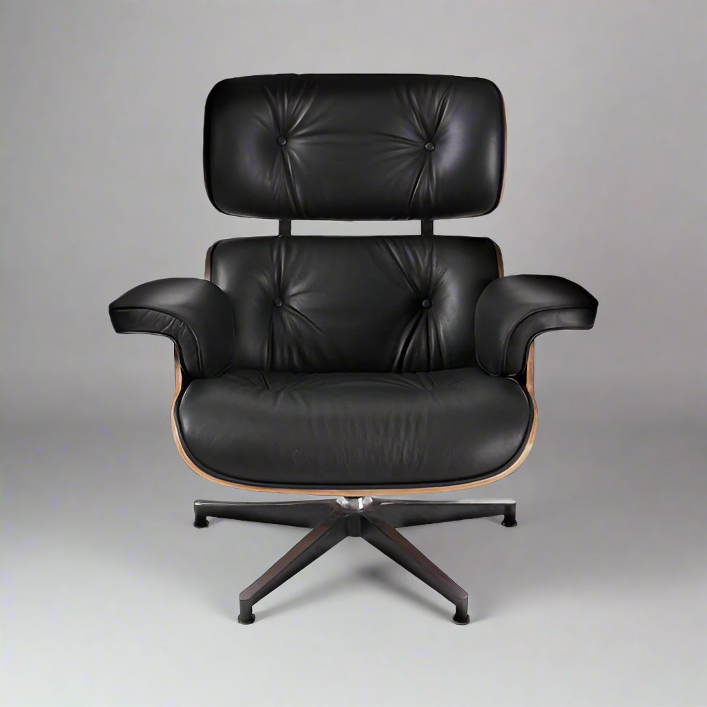 Eames Style XL Version Lounge Chair and Ottoman - Walnut Wood | Black Leather