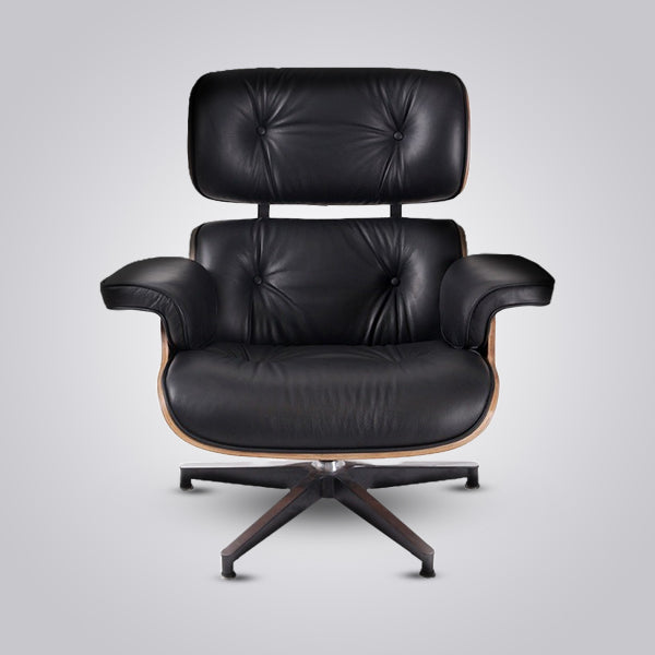 Eames Lounge Chair and Ottoman in Walnut with Black Italian Leather – Mid-Century Style