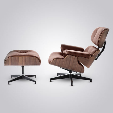 Charles Eames Mid-Century Lounge Chair & Ottoman - Walnut Wood | Chocolate Brown