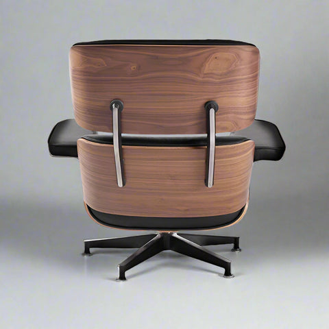Eames Style XL Version Lounge Chair and Ottoman - Walnut Wood | Black Leather