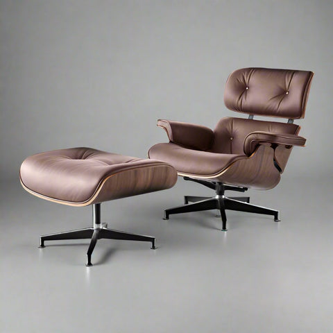 Charles Eames Mid-Century Lounge Chair & Ottoman - Walnut Wood | Chocolate Brown