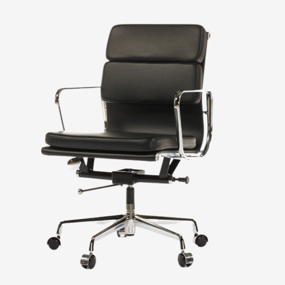 Eames Soft Pad Chair EA 217 - Low Back | Elegant Dark Grey Leather